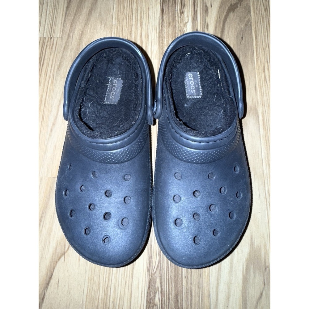 Crocs Classic Lined Clogs Black Fuzzy Warm Shoes Size J2